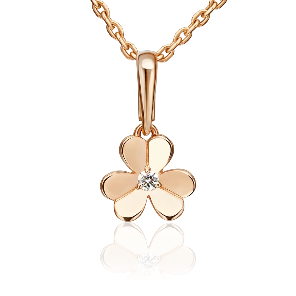 Подвеска «Клевер» из красного золота с фианитом 03-3684-00-401-1110