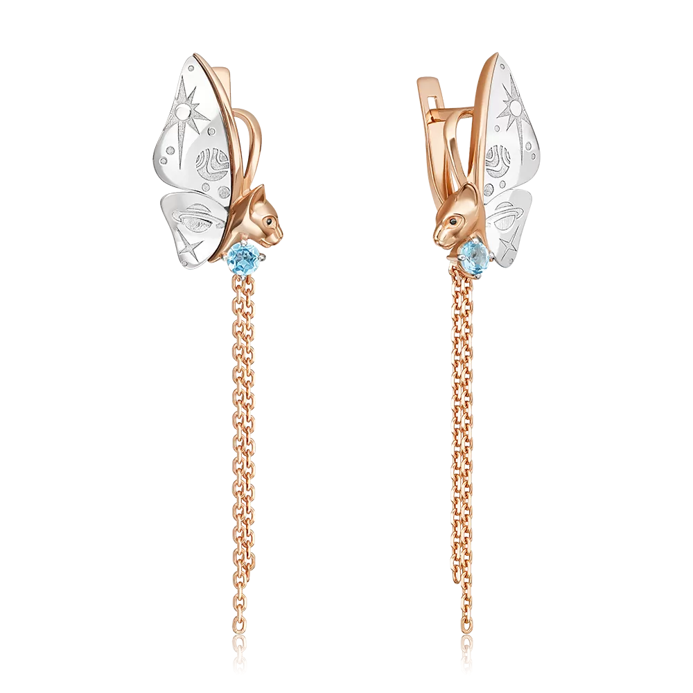 Серьги «Постижение тайн» с английским замком из комбинированного золота с топазом 02-4885-00-201-1111