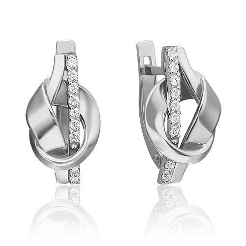 Серьги с английским замком из белого золота с фианитами 02-4607-00-401-1120-23