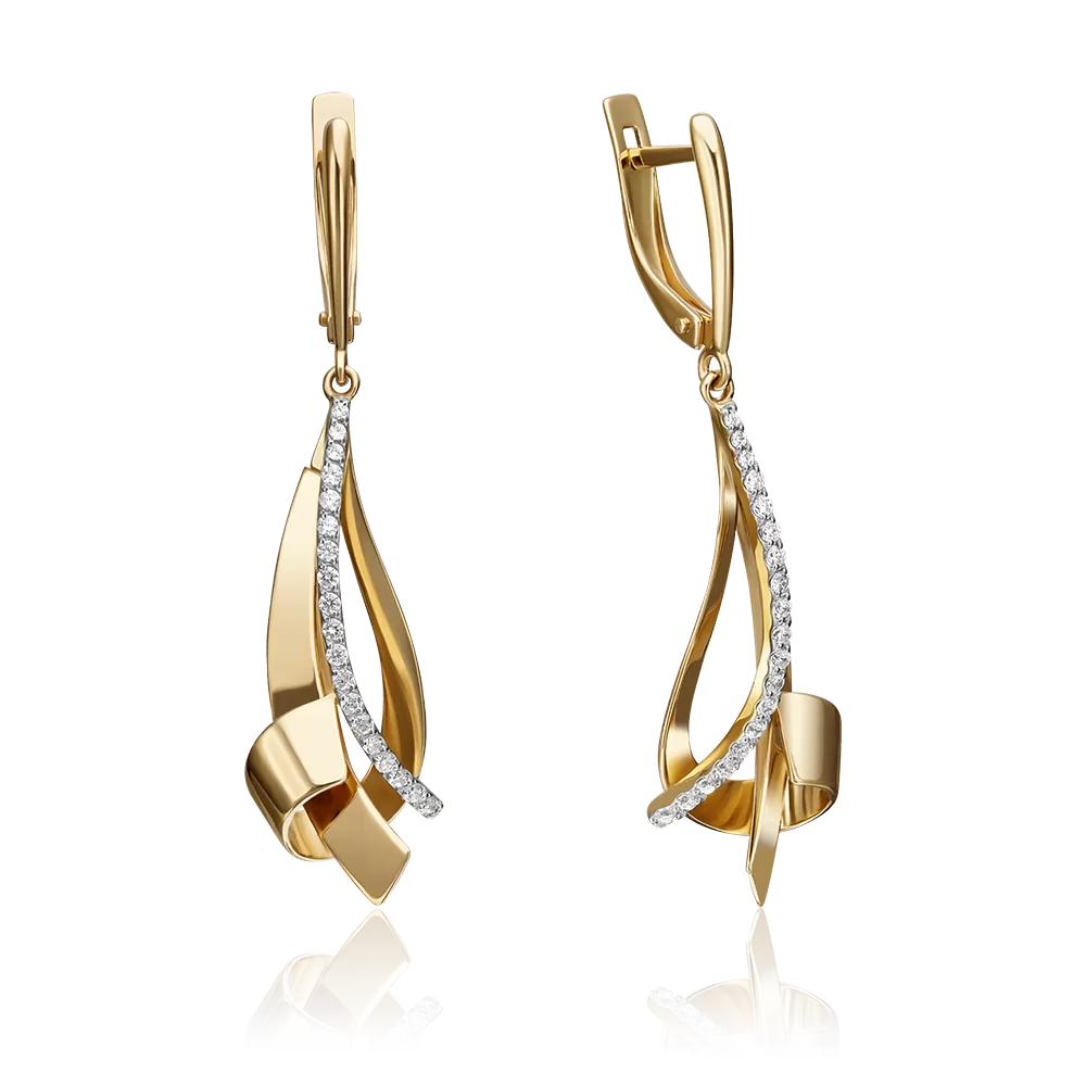 Серьги с английским замком из лимонного золота с фианитами 02-4297-00-401-1130-64