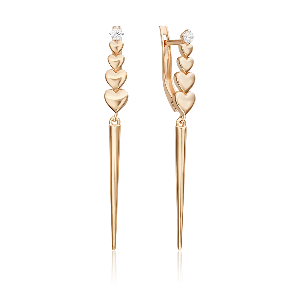 Серьги «Романтика» с английским замком из красного золота с фианитом 02-5417-00-401-1110