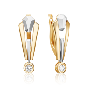 Серьги с английским замком из комбинированного золота с натуральным топазом white