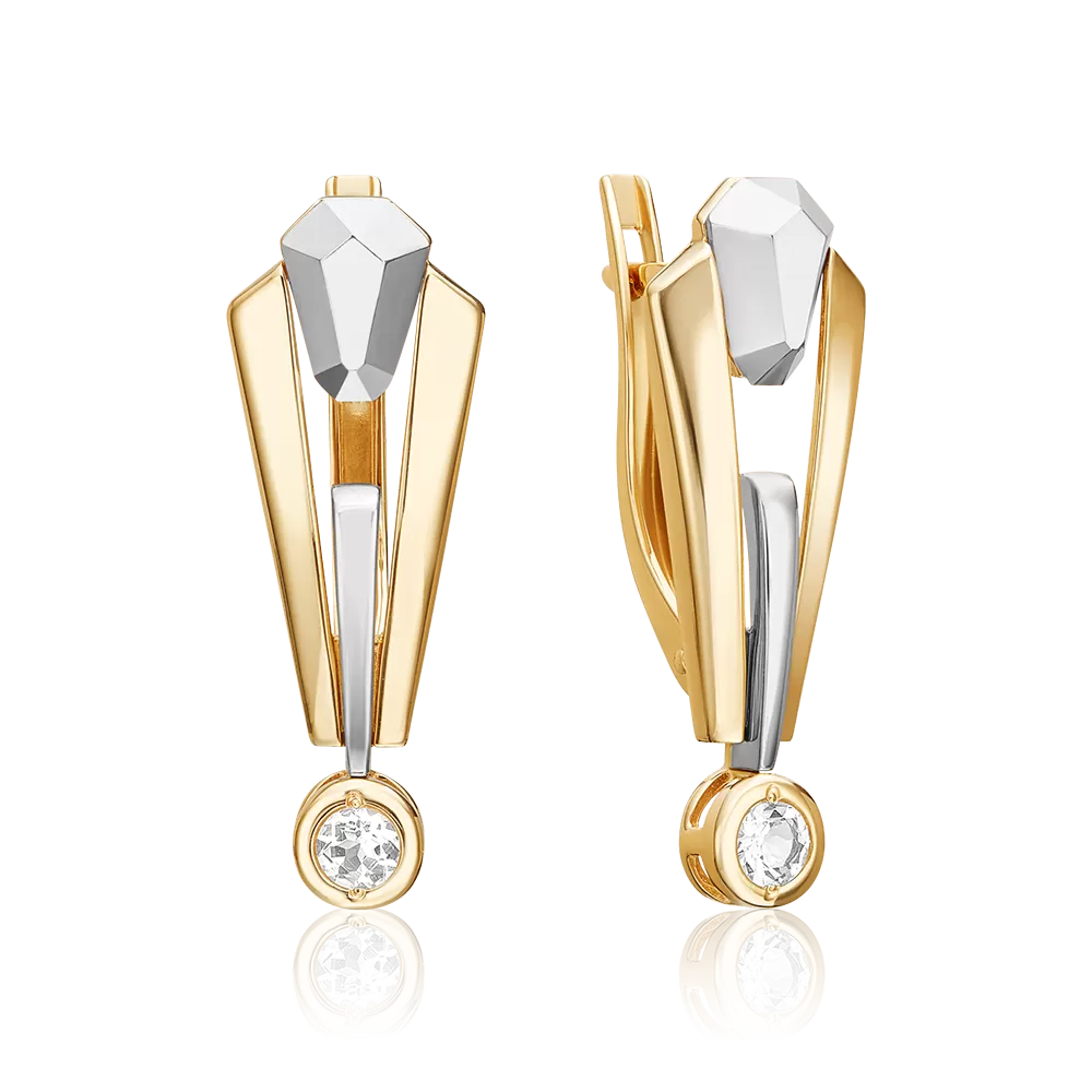 Серьги с английским замком из комбинированного золота с натуральным топазом white 02-5037-00-201-1121