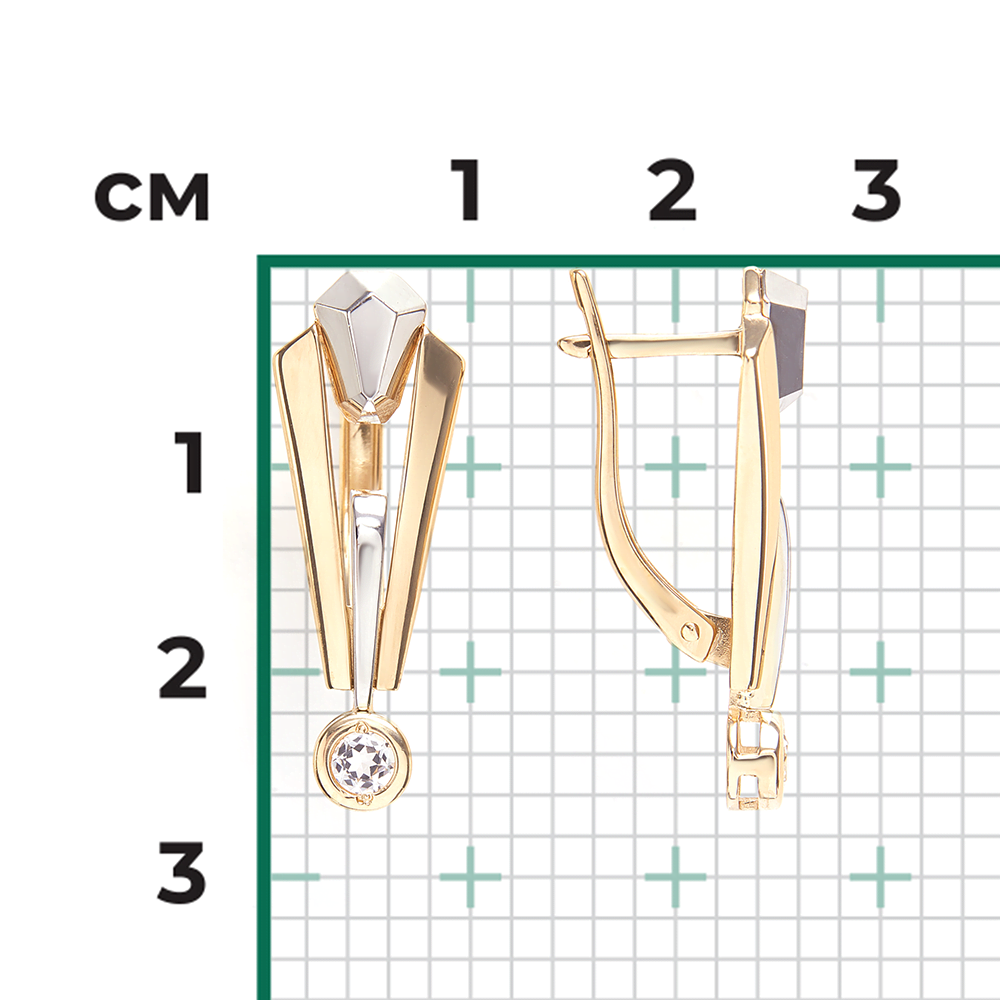 Серьги с английским замком из комбинированного золота с натуральным топазом white 02-5037-00-201-1121