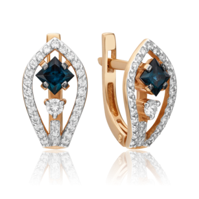 Серьги с английским замком из красного золота с сапфиром и бриллиантами 02-0814-00-105-1110-30