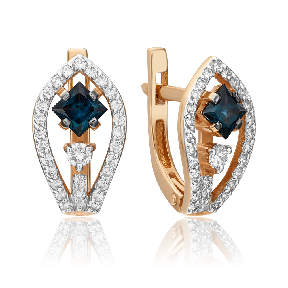 Серьги с английским замком из красного золота с сапфиром и бриллиантами 02-0814-00-105-1110-30