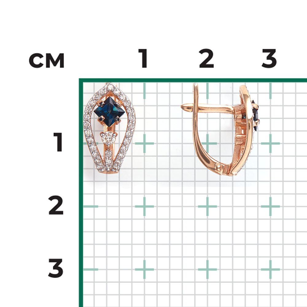 Серьги с английским замком из красного золота с сапфиром и бриллиантами 02-0814-00-105-1110-30