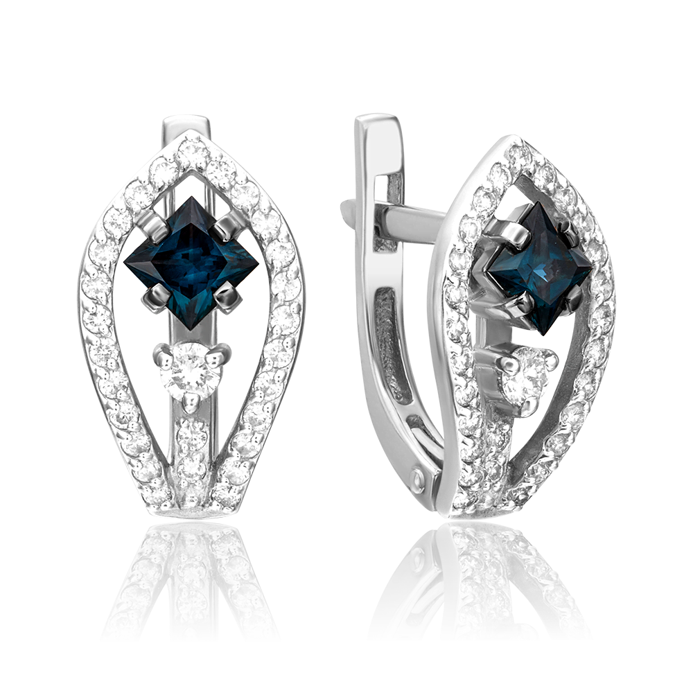 Серьги с английским замком из белого золота с сапфиром и бриллиантами 02-0815-00-105-1120-30