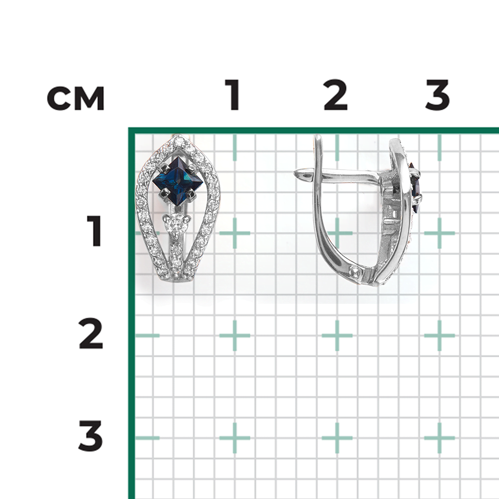 Серьги с английским замком из белого золота с сапфиром и бриллиантами 02-0815-00-105-1120-30