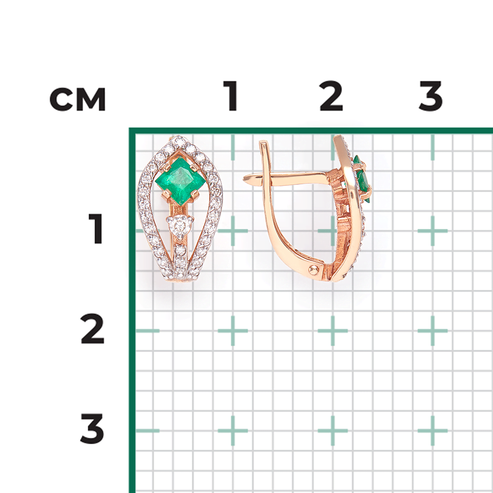 Серьги с английским замком из красного золота с изумрудом и бриллиантами 02-0814-00-106-1110-30