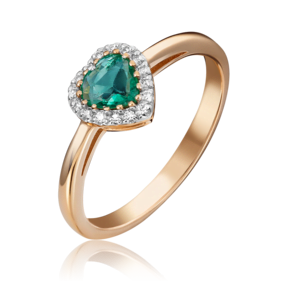 Кольцо из красного золота с изумрудом и бриллиантами