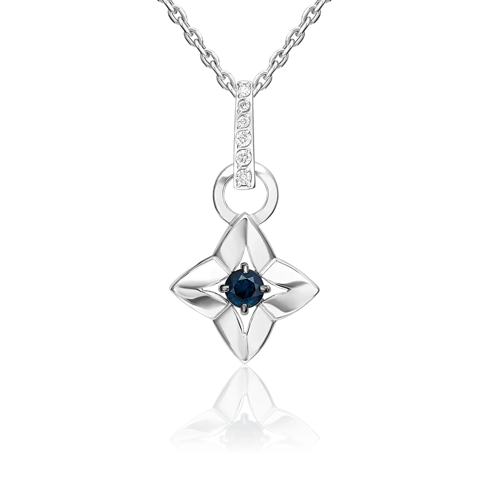Подвеска из белого золота с сапфиром и бриллиантами 03-3622-00-105-1120