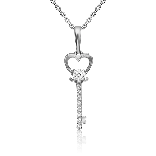 Подвеска «Ключ» из белого золота с фианитами 03-3141-00-401-1120-03