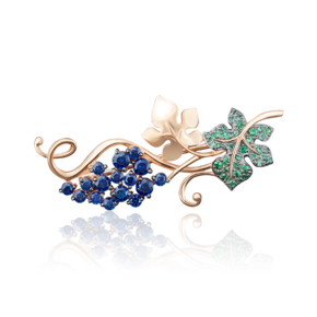 Брошь «Виноградная лоза» из красного золота с фианитами 04-0122-00-404-1110-24