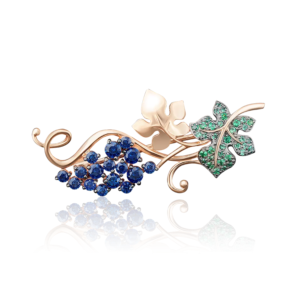 Брошь «Виноградная лоза» из красного золота с фианитами 04-0122-00-404-1110-24