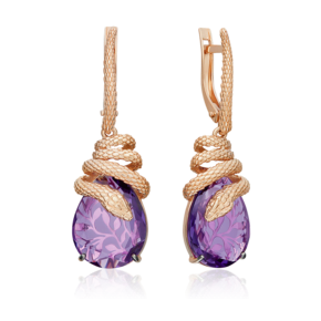Серьги «Таинственные змеи» с английским замком из красного золота с аметистом 02-5289-00-203-1110