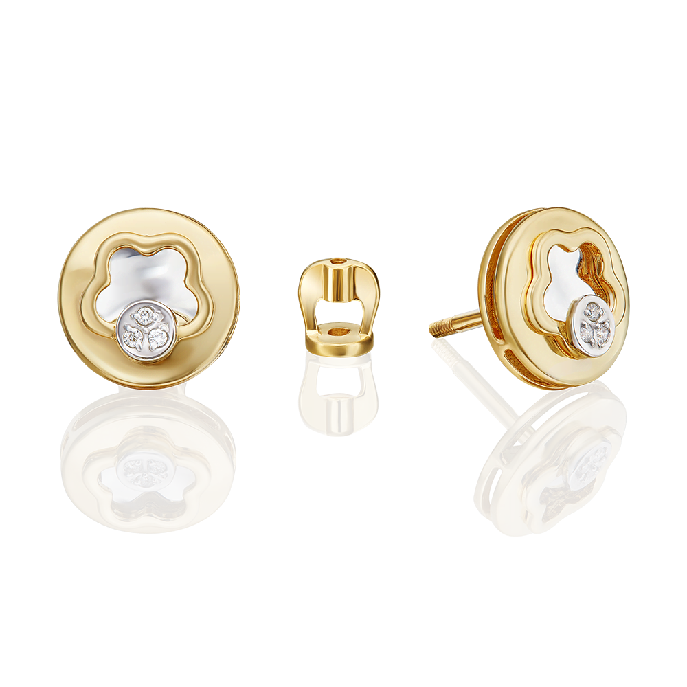 Серьги-пусеты из комбинированного золота с бриллиантами 02-4988-00-101-1121