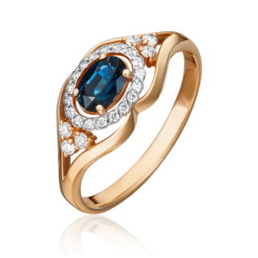 Кольцо из красного золота с сапфиром и бриллиантами