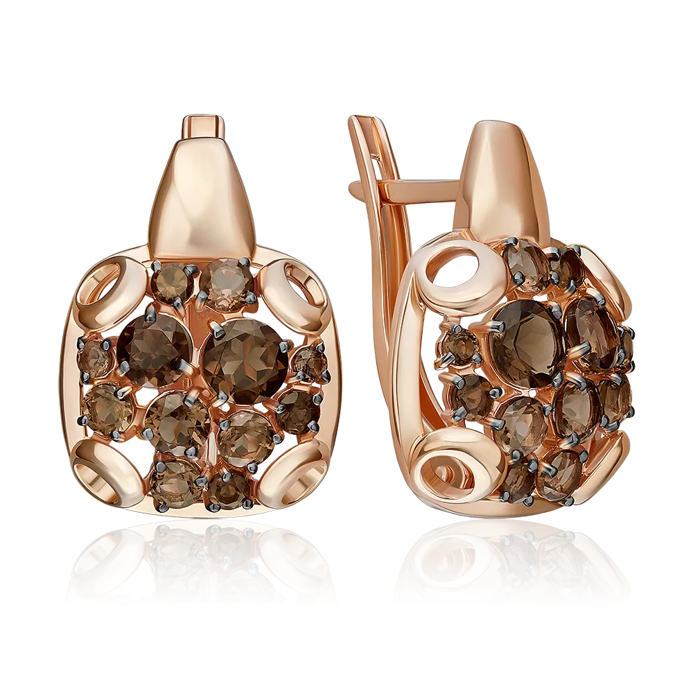 Серьги с английским замком из красного золота с кварцем дымчатым 02-5397-00-202-1110