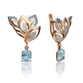 Серьги с английским замком из красного золота с топазом и фианитами 02-3652-00-207-1110-46