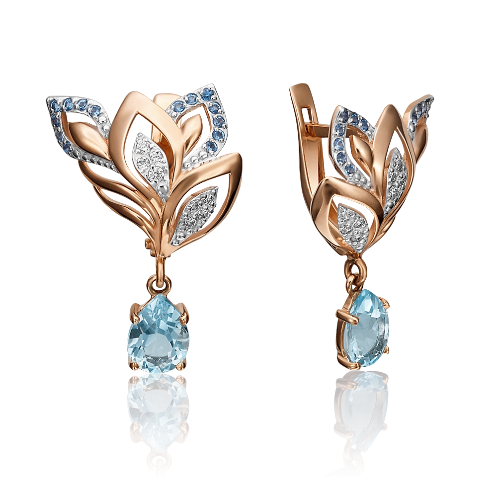 Серьги с английским замком из красного золота с топазом и фианитами 02-3652-00-207-1110-46