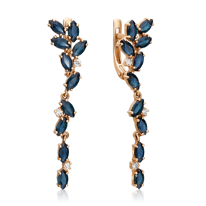 Серьги с английским замком из красного золота с сапфирами и бриллиантами