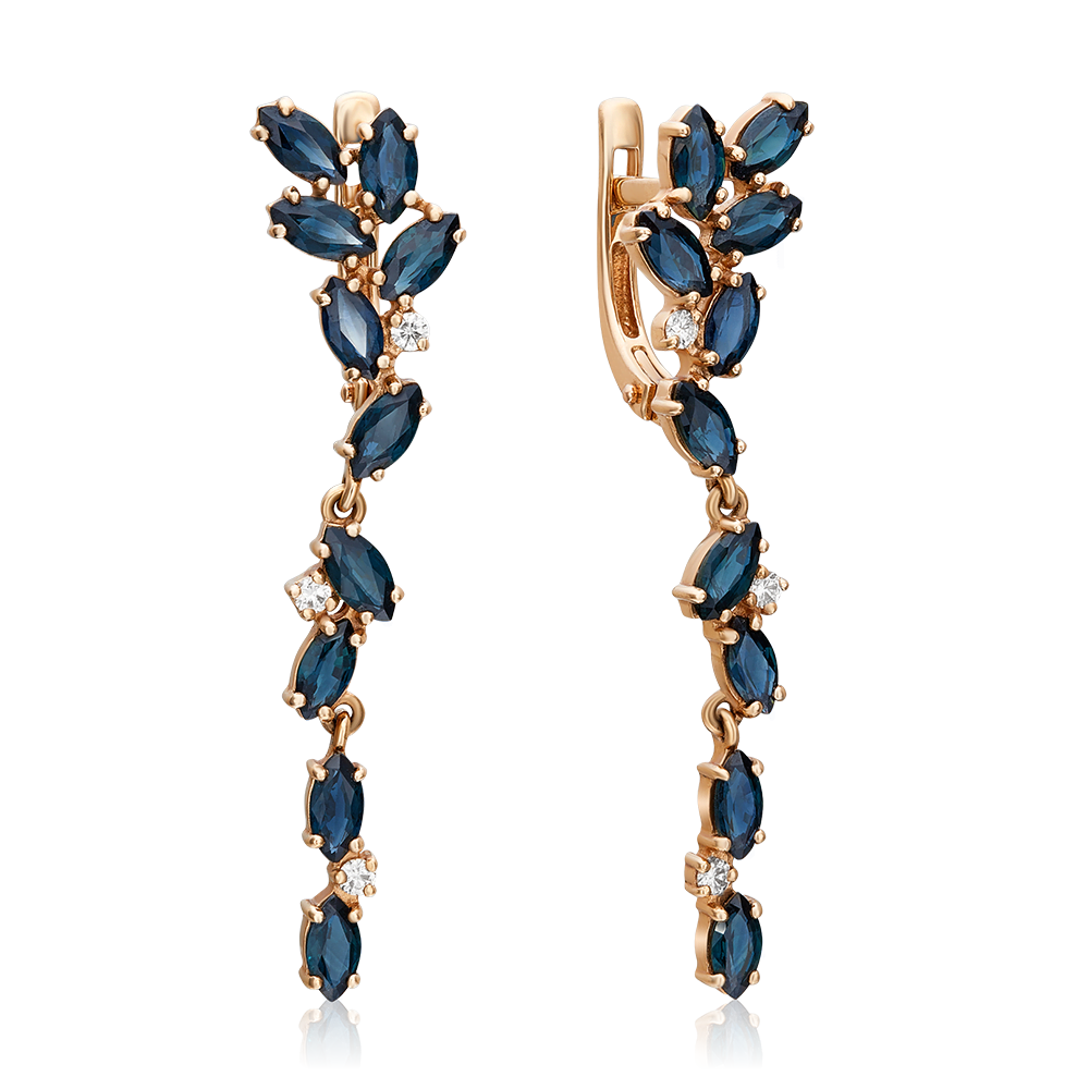 Серьги с английским замком из красного золота с сапфирами и бриллиантами 02-0648-00-105-1110-30