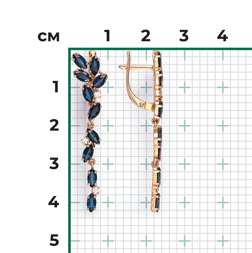 Серьги с английским замком из красного золота с сапфирами и бриллиантами 02-0648-00-105-1110-30