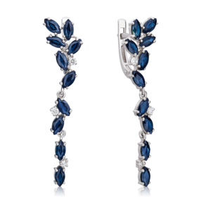 Серьги с английским замком из белого золота с сапфирами и бриллиантами