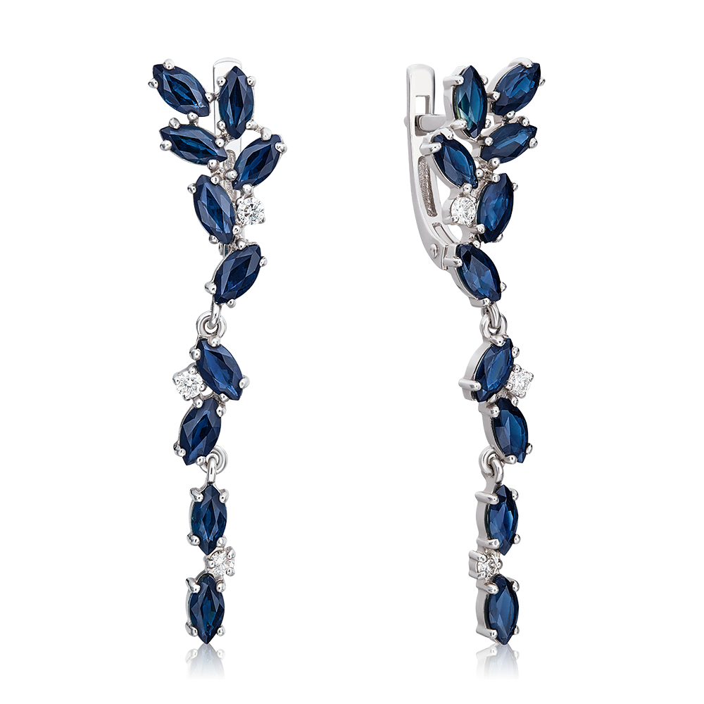 Серьги с английским замком из белого золота с сапфирами и бриллиантами 02-0649-00-105-1120-30