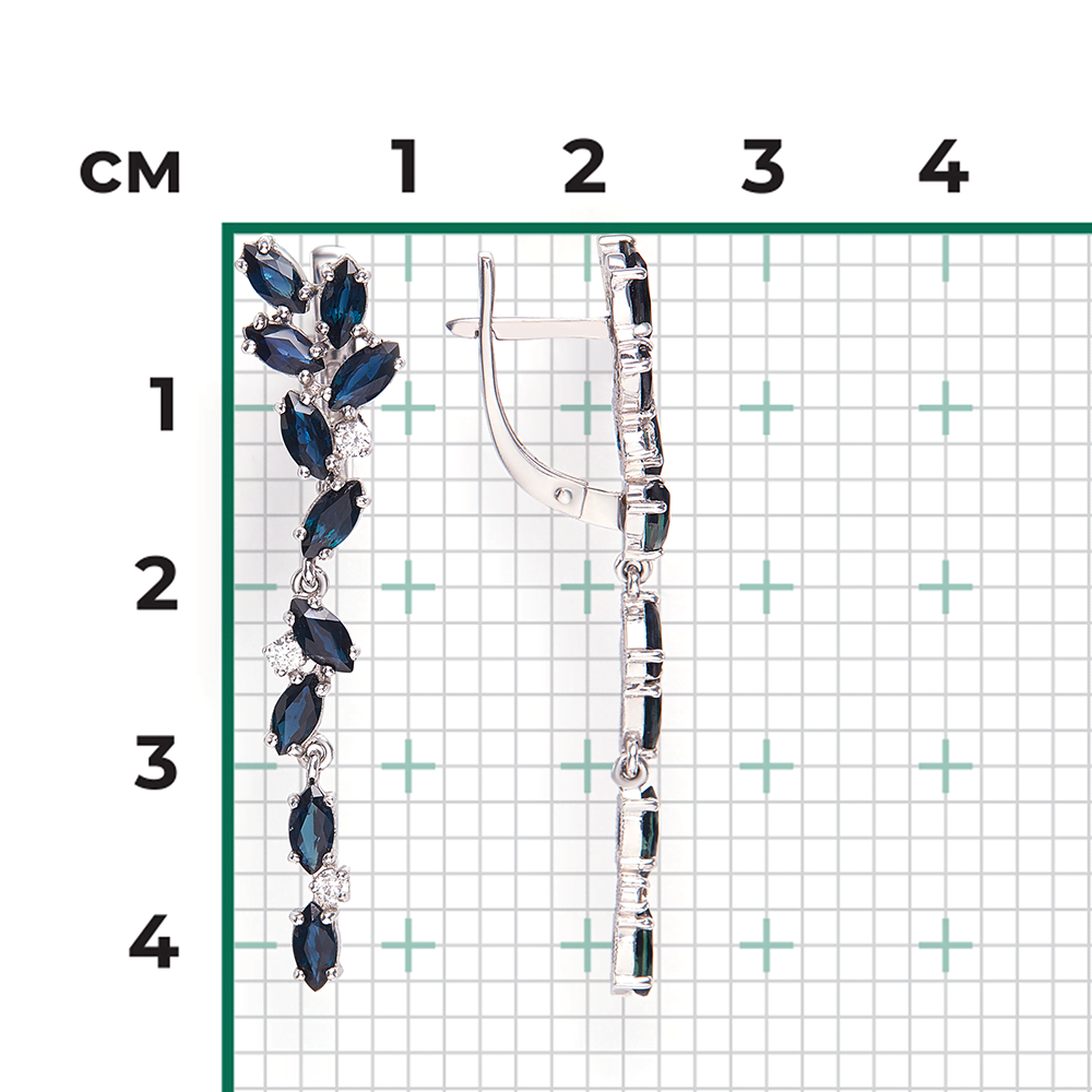 Серьги с английским замком из белого золота с сапфирами и бриллиантами 02-0649-00-105-1120-30