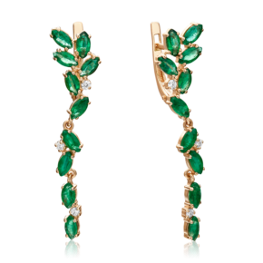 Серьги с английским замком из красного золота с изумрудами и бриллиантами 02-0648-00-106-1110-30