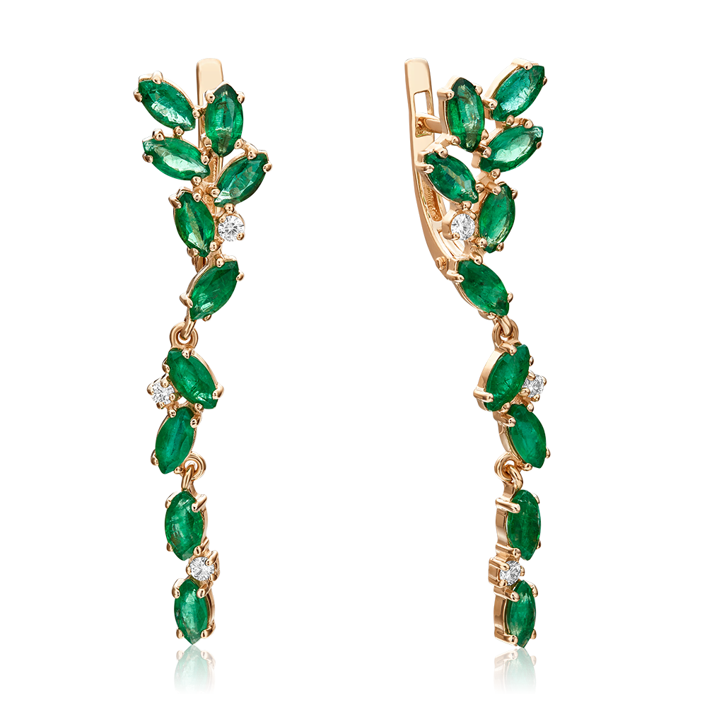 Серьги с английским замком из красного золота с изумрудами и бриллиантами 02-0648-00-106-1110-30