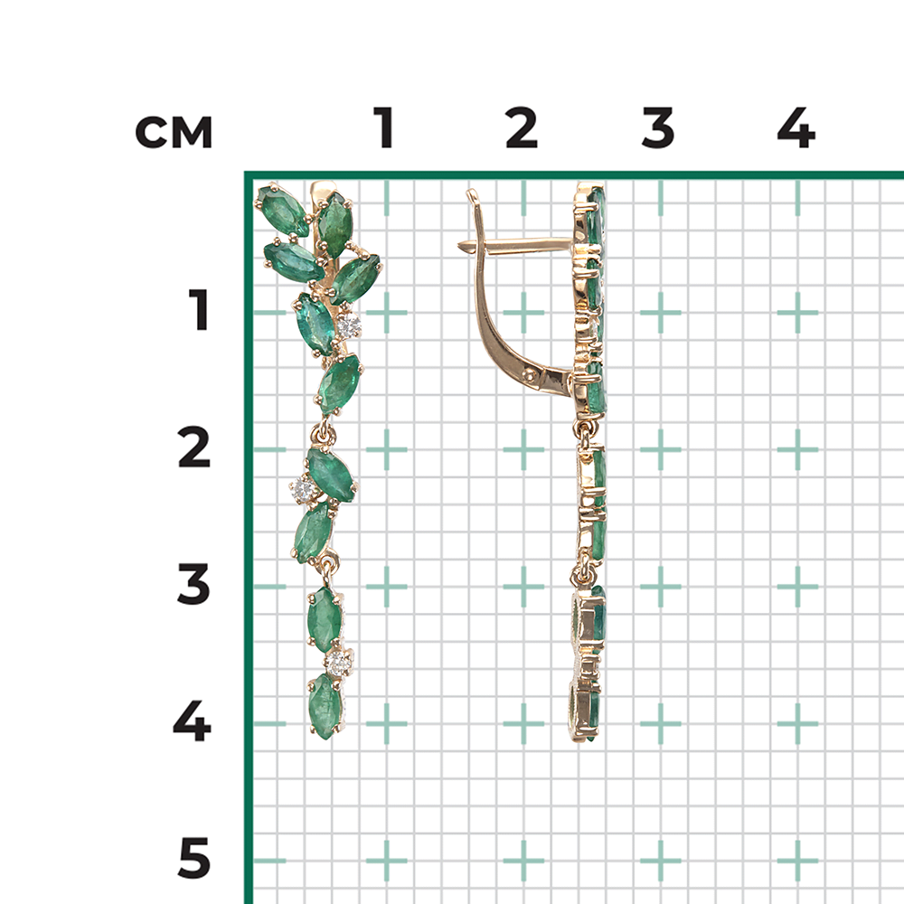 Серьги с английским замком из красного золота с изумрудами и бриллиантами 02-0648-00-106-1110-30