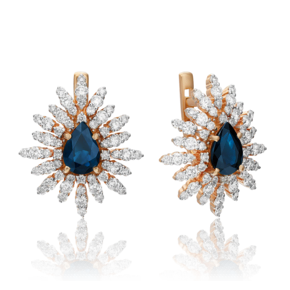 Серьги с английским замком из красного золота с сапфиром и бриллиантами 02-0650-00-105-1110-30