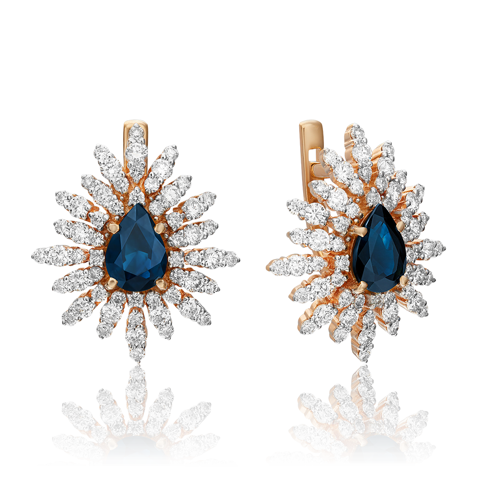 Серьги с английским замком из красного золота с сапфиром и бриллиантами 02-0650-00-105-1110-30