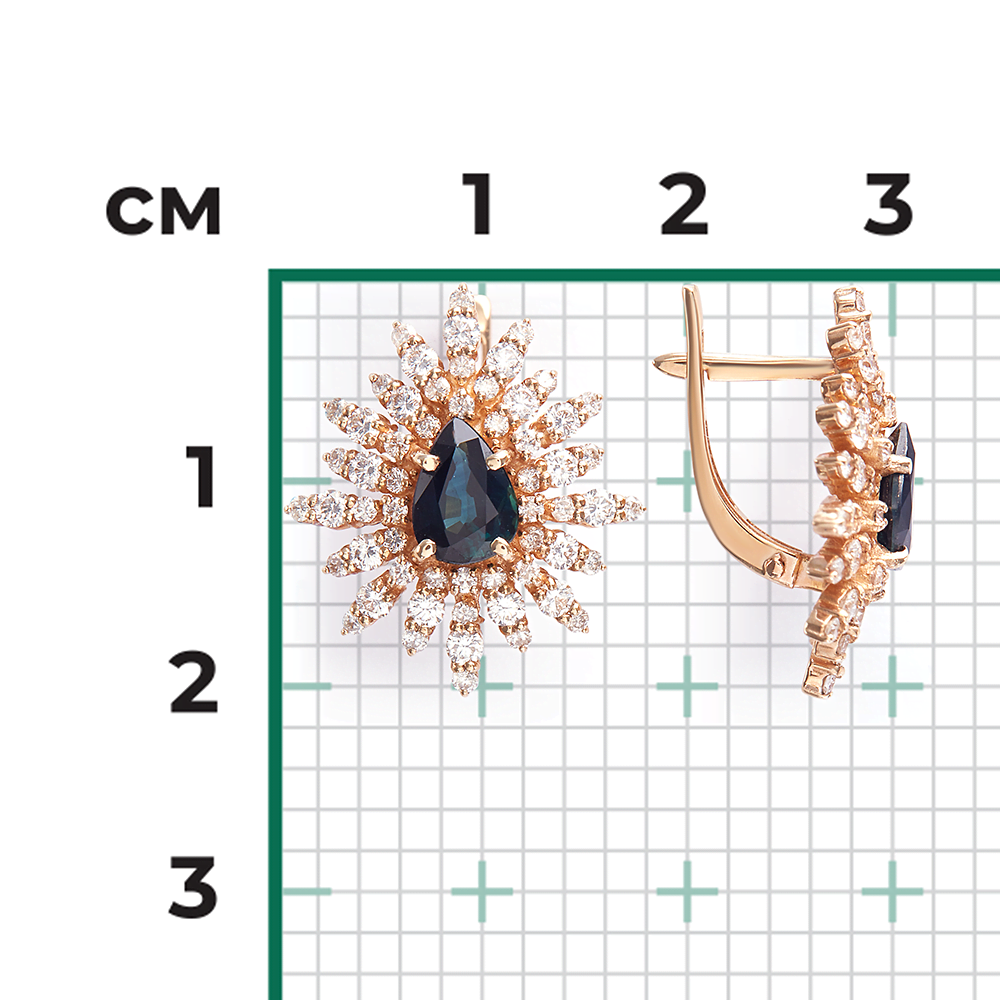Серьги с английским замком из красного золота с сапфиром и бриллиантами 02-0650-00-105-1110-30