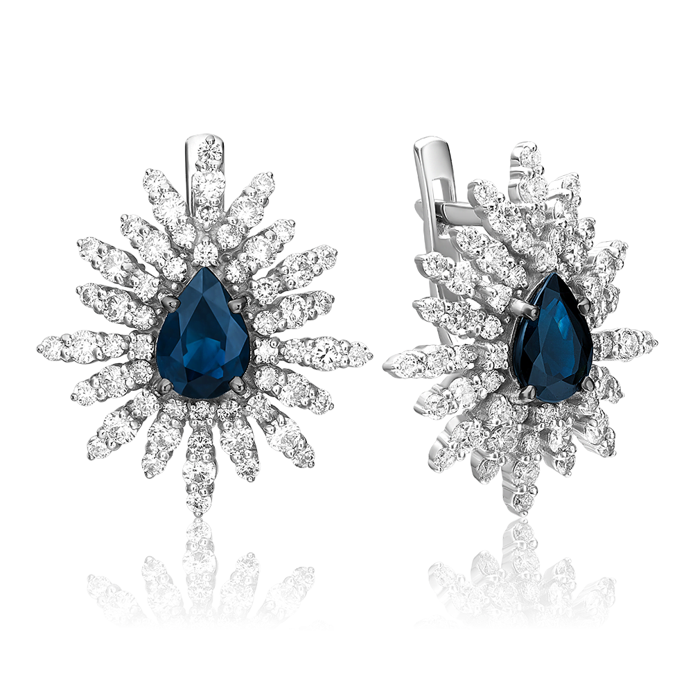 Серьги с английским замком из белого золота с сапфиром и бриллиантами 02-0651-00-105-1120-30