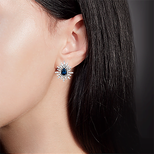 Серьги с английским замком из белого золота с сапфиром и бриллиантами 02-0651-00-105-1120-30