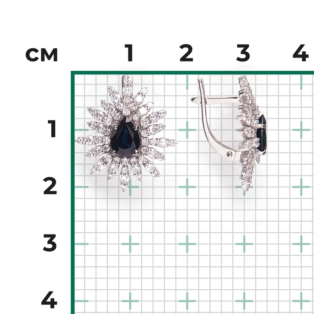 Серьги с английским замком из белого золота с сапфиром и бриллиантами 02-0651-00-105-1120-30