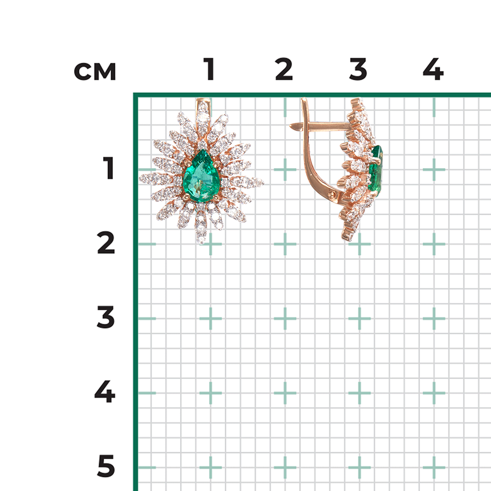 Серьги с английским замком из красного золота с изумрудом и бриллиантами 02-0650-00-106-1110-30