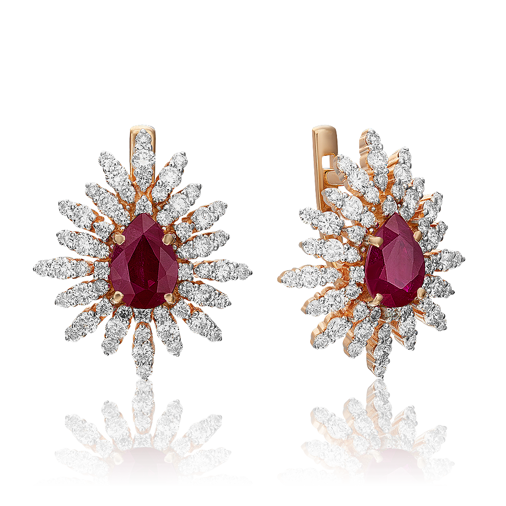 Серьги с английским замком из красного золота с рубином и бриллиантами 02-0650-00-107-1110-30