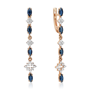 Серьги с английским замком из красного золота с сапфирами и бриллиантами 02-0652-00-105-1110-30