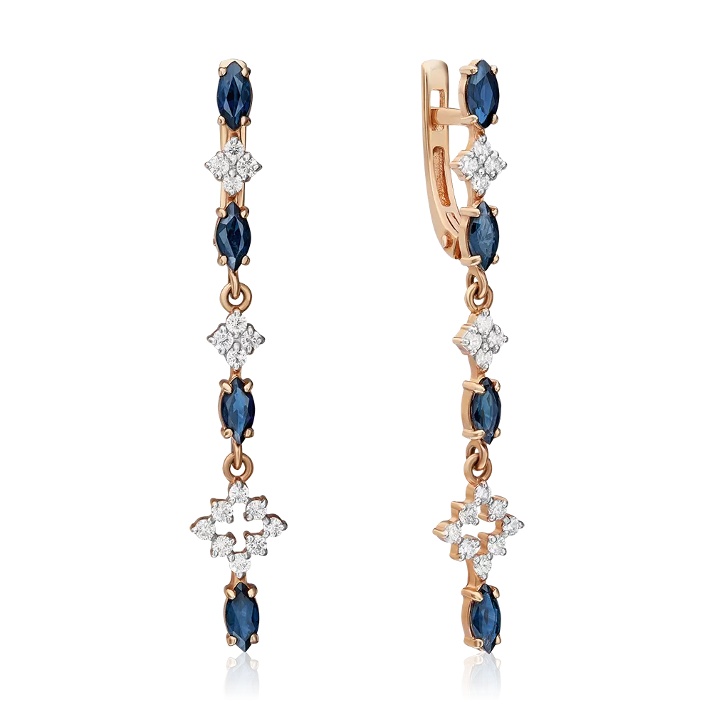 Серьги с английским замком из красного золота с сапфирами и бриллиантами 02-0652-00-105-1110-30