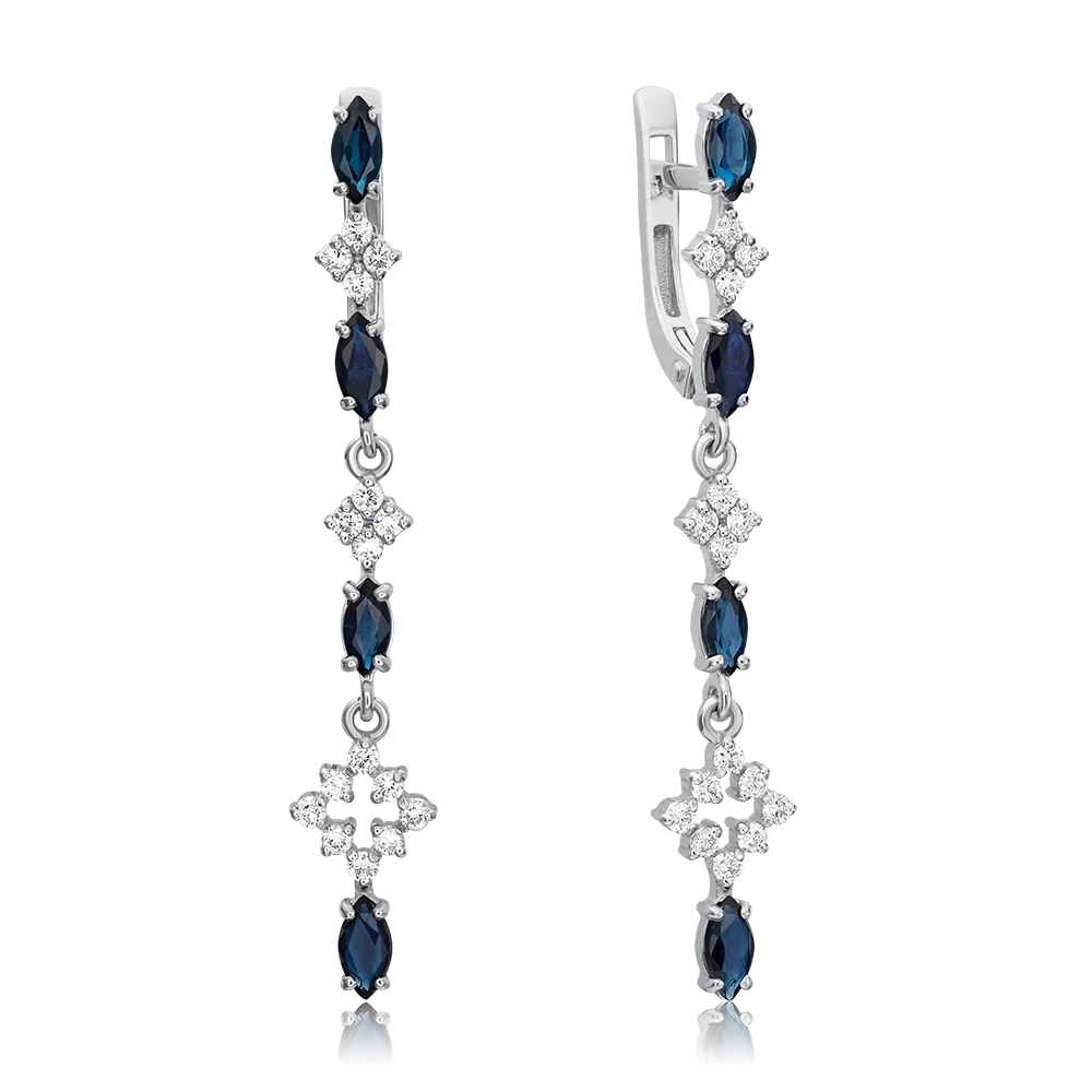Серьги с английским замком из белого золота с сапфирами и бриллиантами 02-0653-00-105-1120-30