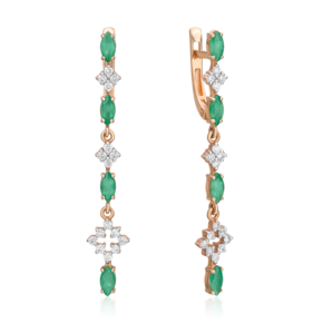 Серьги с английским замком из красного золота с изумрудами и бриллиантами 02-0652-00-106-1110-30