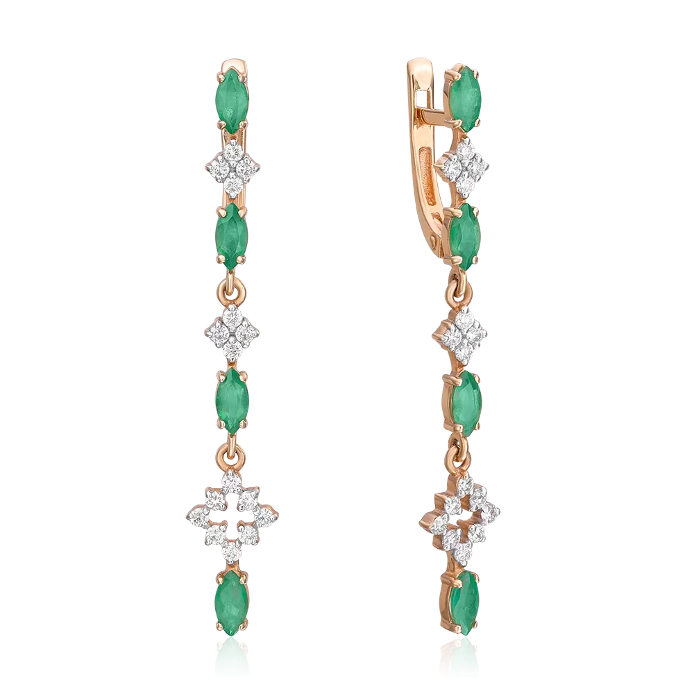 Серьги с английским замком из красного золота с изумрудами и бриллиантами 02-0652-00-106-1110-30
