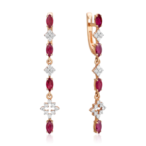 Серьги с английским замком из красного золота с рубинами и бриллиантами 02-0652-00-107-1110-30