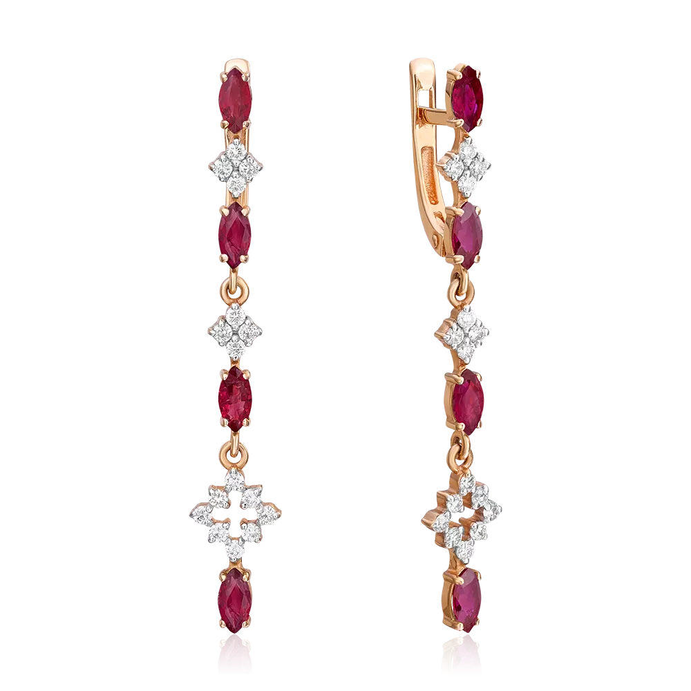 Серьги с английским замком из красного золота с рубинами и бриллиантами 02-0652-00-107-1110-30