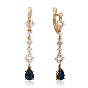 Серьги с английским замком из красного золота с сапфиром и бриллиантами 02-0654-00-105-1110-30